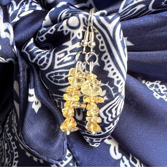 Raw citrine dangle Victorian sterling silver stamped earrings/prosperity - Picture 1 of 7